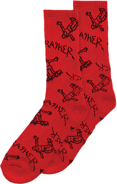 THRASHER GONZ LOGO PATTERN CREW SOCKS RED/BLK