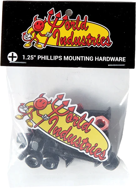 WORLD INDUSTRIES HARDWARE SET PHILLIPS 1.25" BLACK W/RED