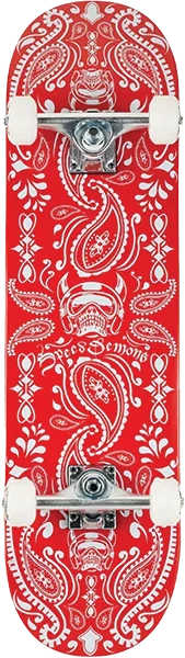 SPEED DEMONS BANDANA SKATEBOARD COMPLETE-7.75 RED/WHT