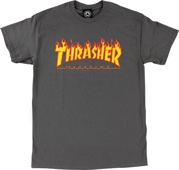 THRASHER FLAME SS Tshirt SMALL GREY