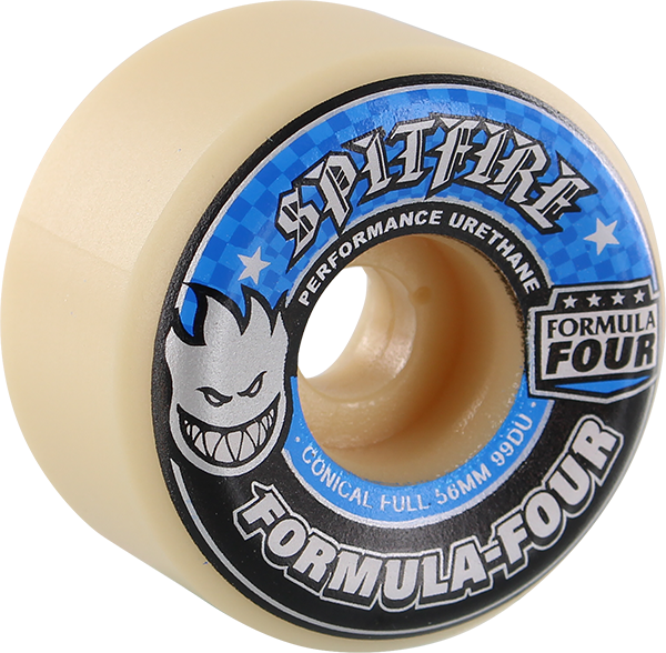 SPITFIRE FORMULA 4 99d CONICAL FULL 56mm WHT W/BLUE Skateboard Wheels set