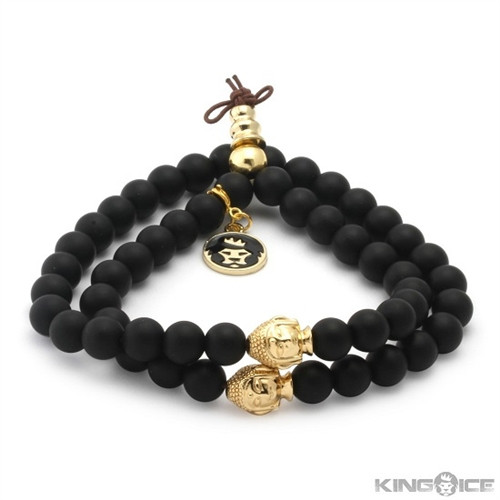 King Ice Double Buddha Wrap Bracelet Black