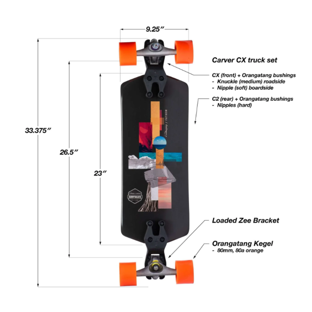 Loaded Fathom Surfskate Skateboard Complete Black 9.25x33.37