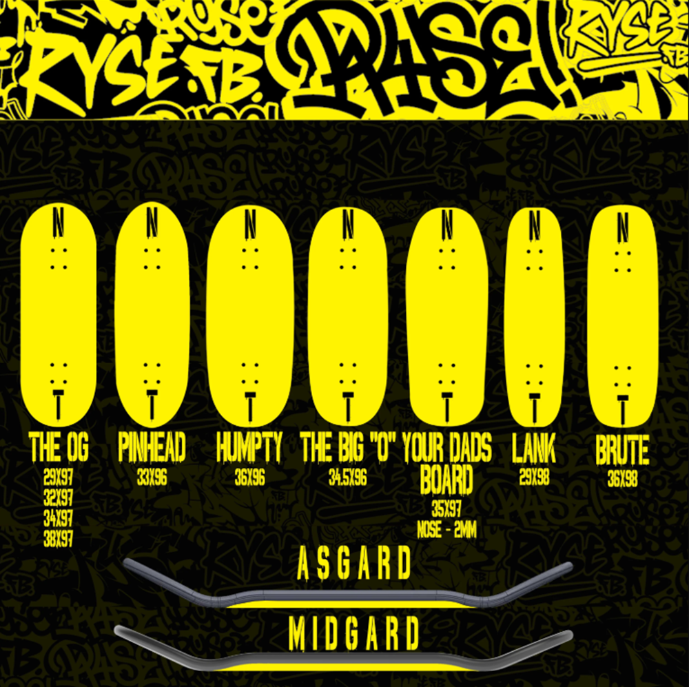 RYSE Split Logo Fingerboard Deck Blue Black 34mm OG Asgard
