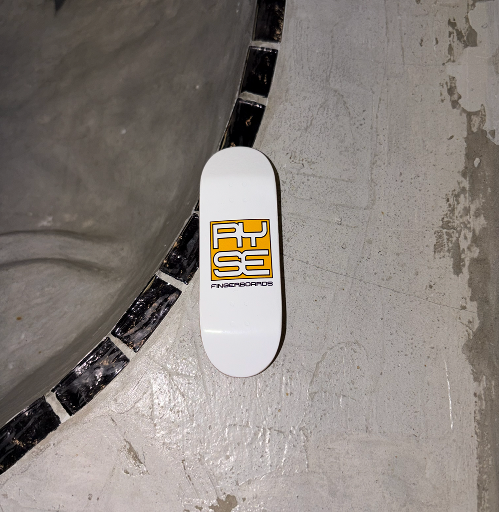 RYSE Stack Logo Fingerboard Deck White Yellow 32mm OG Midgard