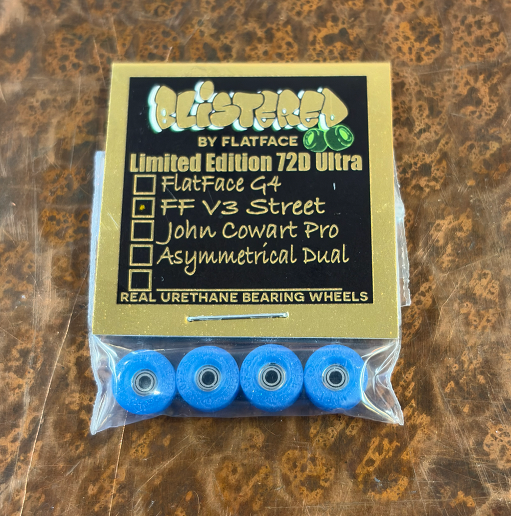 Flatface Blistered Blackriver Fingerboard Wheels Urethane Blue Sparkle 72d Ultra V3