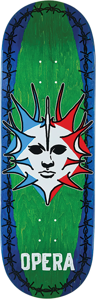 OPERA FATTIES TORN SPIKE SKATEBOARD DECK 10X31.85 BLU GRN EX7