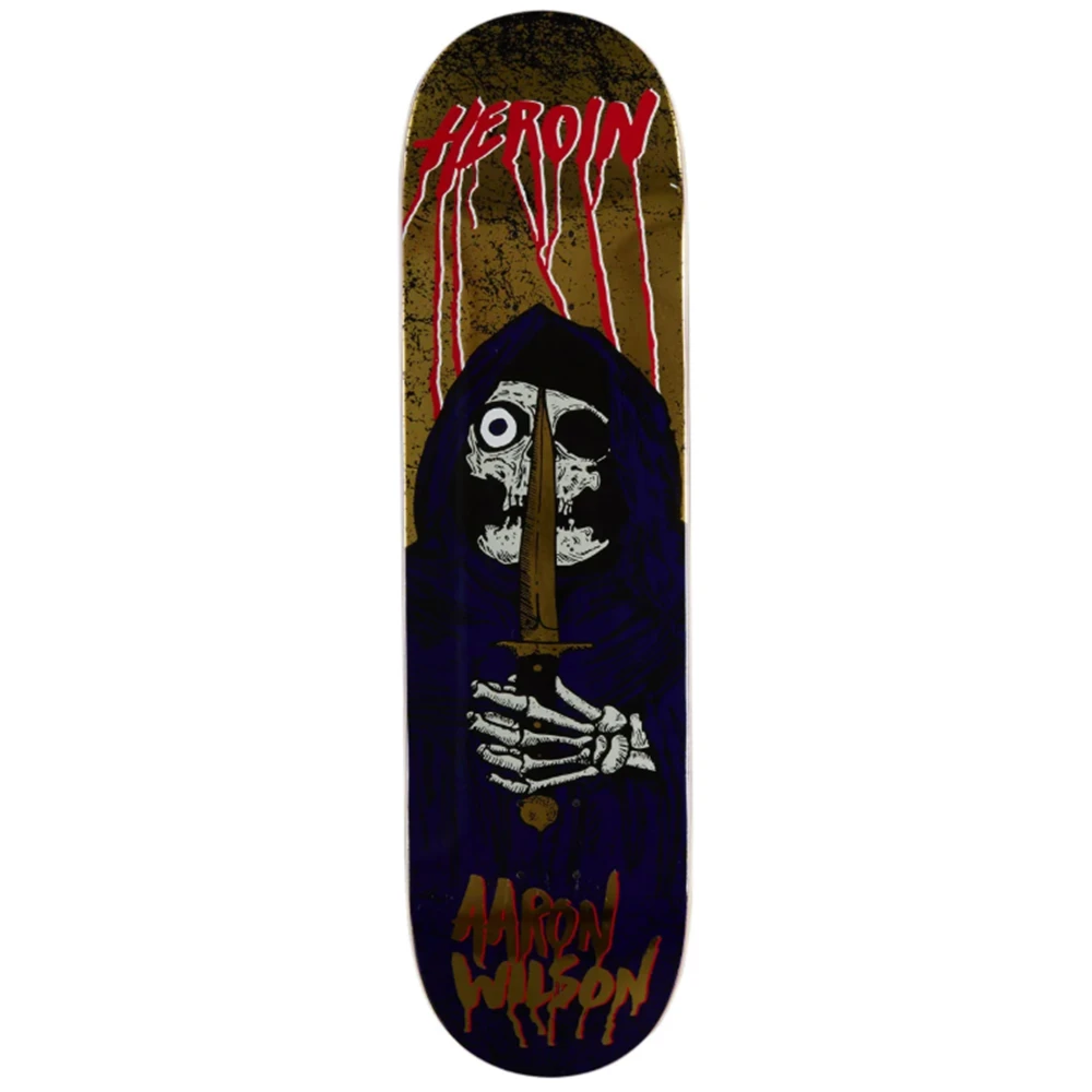 Heroin Wilson KO2 Skull Priest Skateboard Deck Blue Gold 8.5x14.3WB