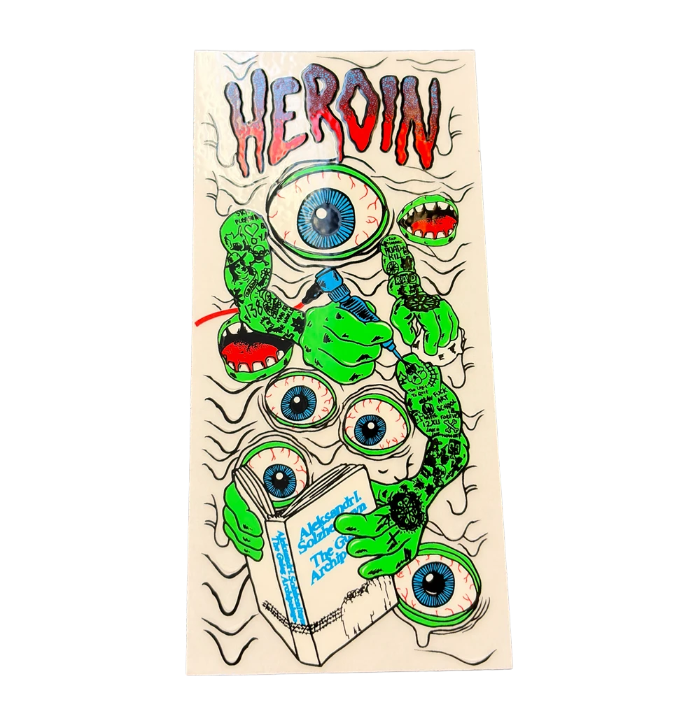 Heroin Mutate or Die Tats Sticker White Green 5.5inch