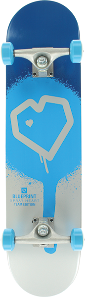 BLUEPRINT SPRAY HEART SKATEBOARD COMPLETE-8.5 SILVER BLUE