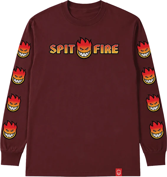SPITFIRE OG SPLT BGHD FADE FILL  LONGSLEEVE MEDIUM MAROON