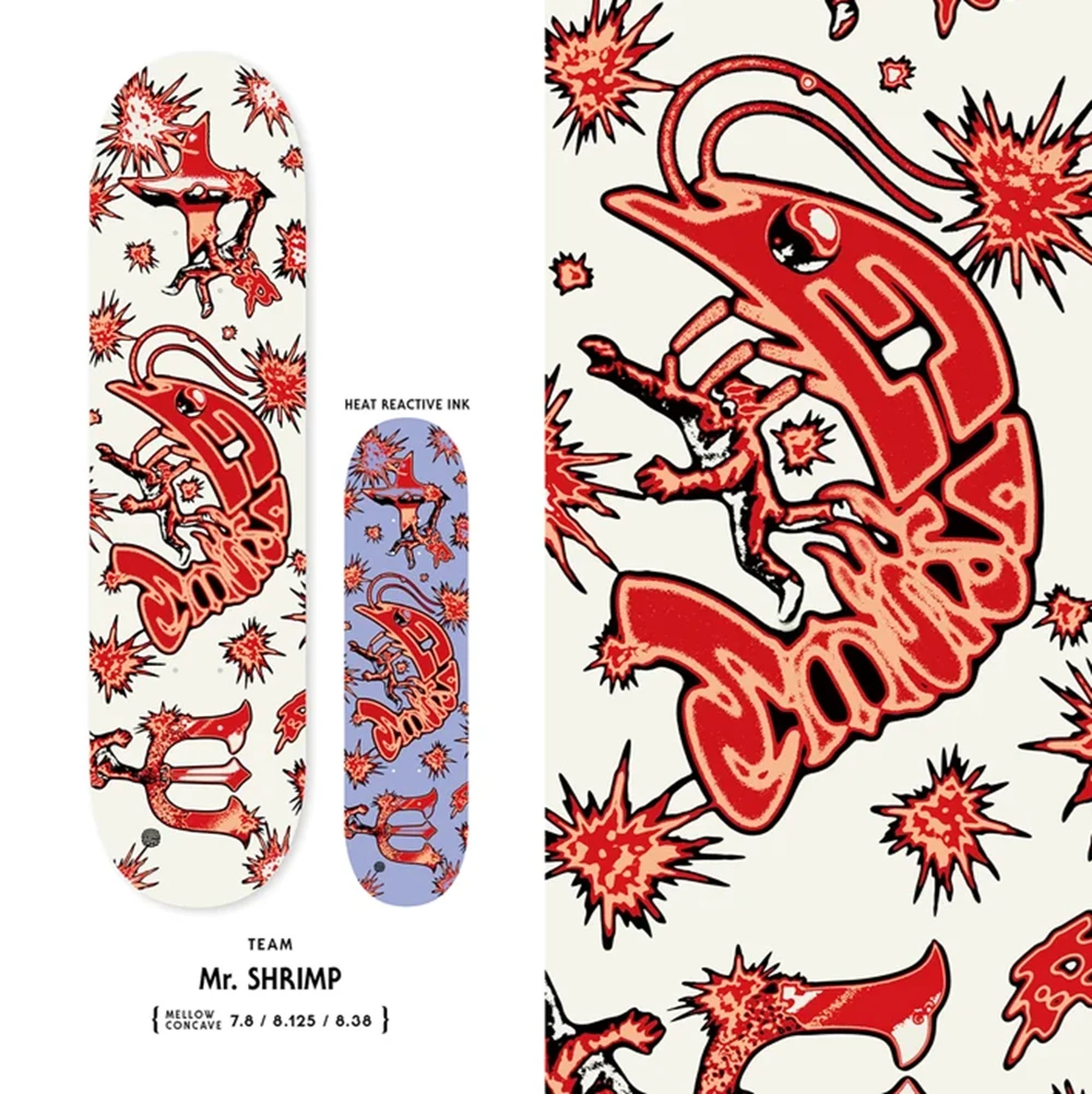 Evisen Mr Shrimp Skateboard Deck White Red 8.38x14.25WB