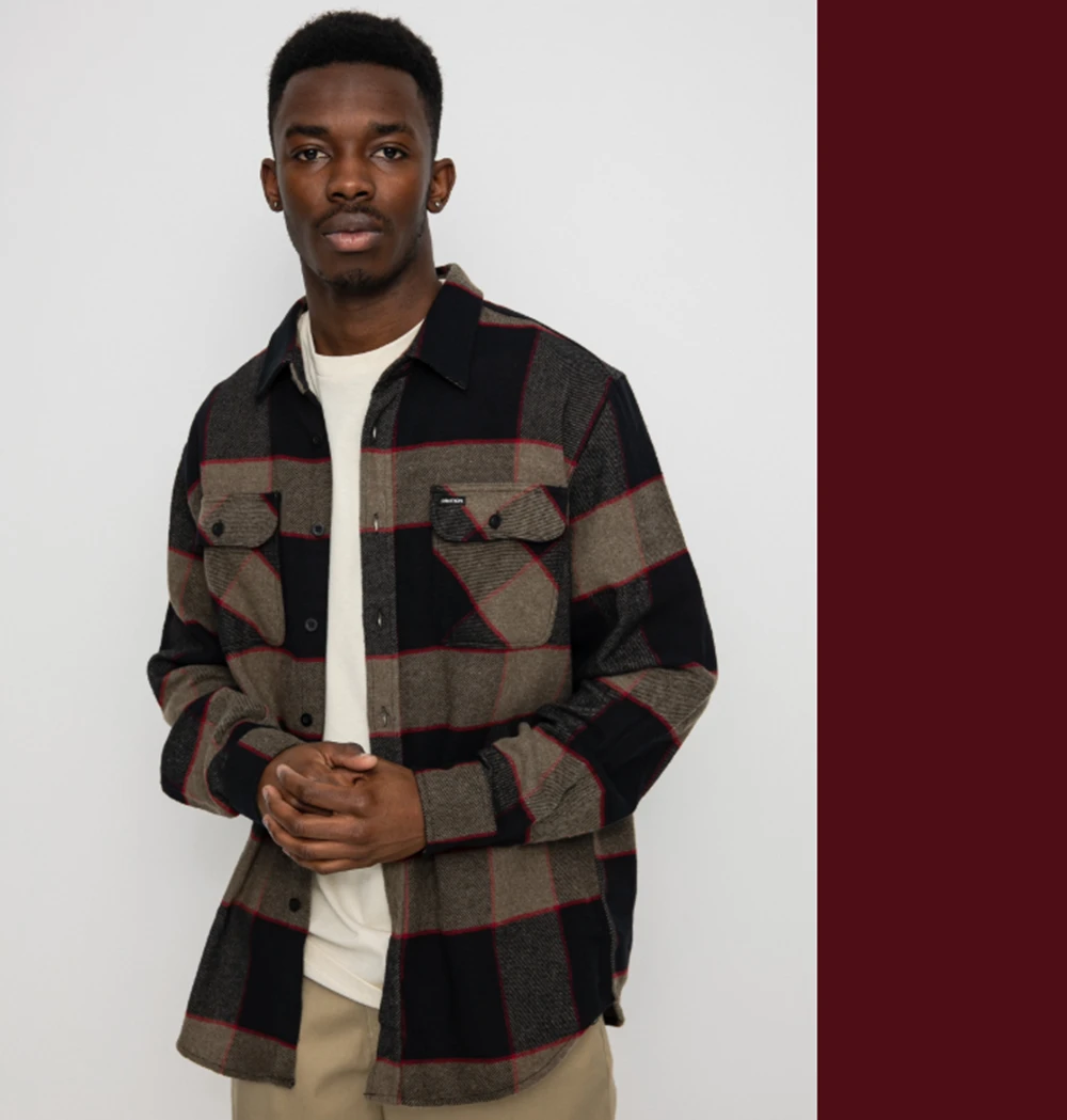 Brixton Bowery Flannel Grey Charcoal