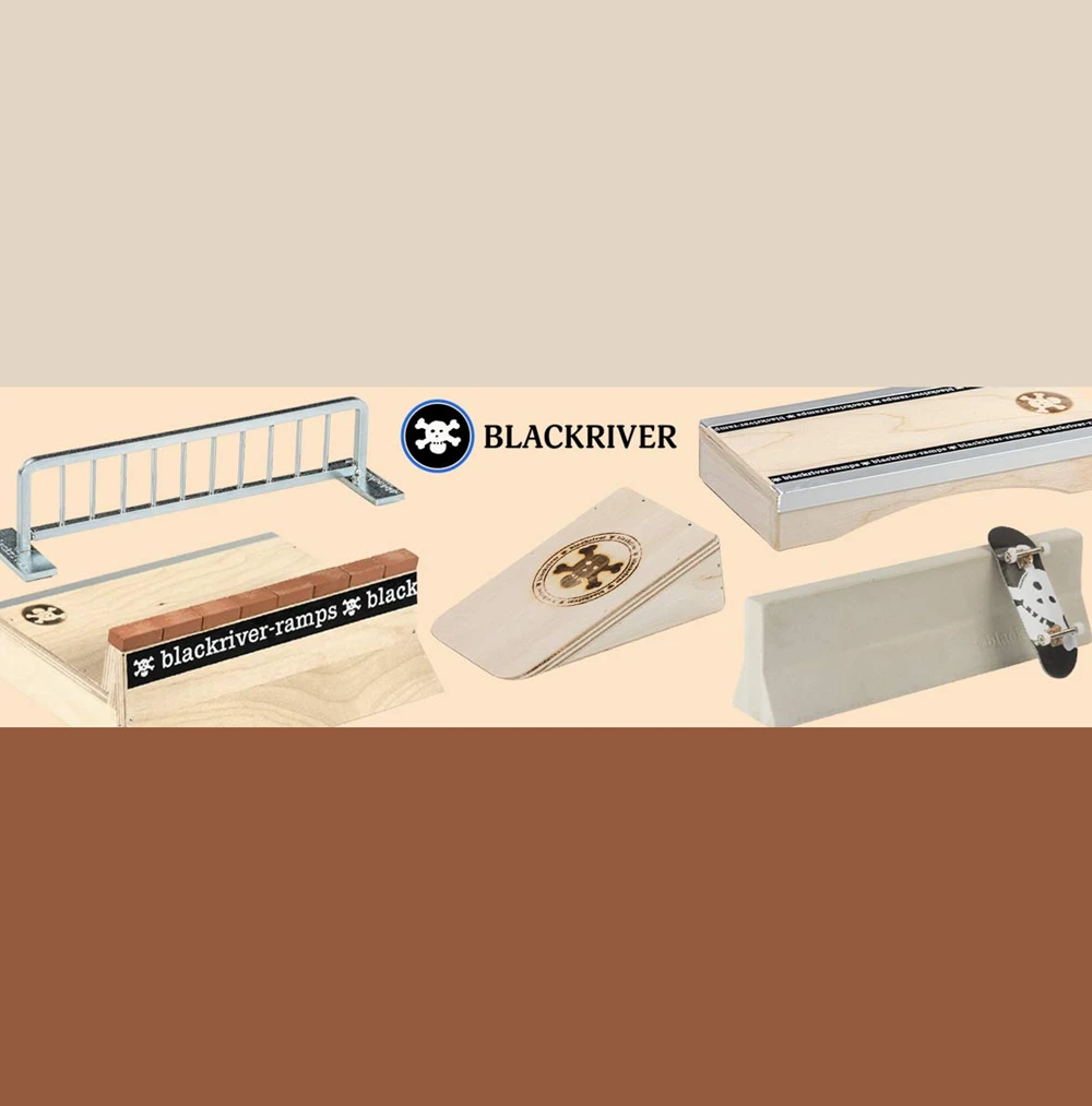 Blackriver Stair Set w Rail Fingerboard Ramp Nat Brown Yellow Flat