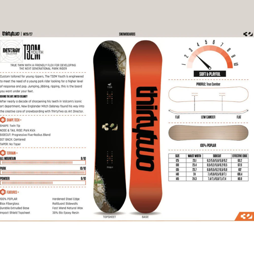 Thirty Two 32 T32M Youth Snowboard 2027 Black 145