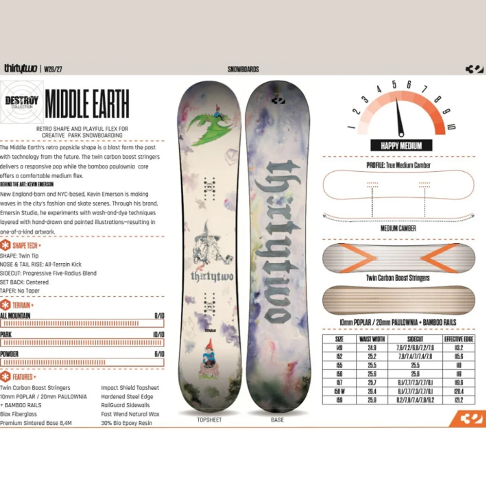ThirtyTwo 32 Middle Earth Scott Stevens Pro Snowboard 2027 White 152