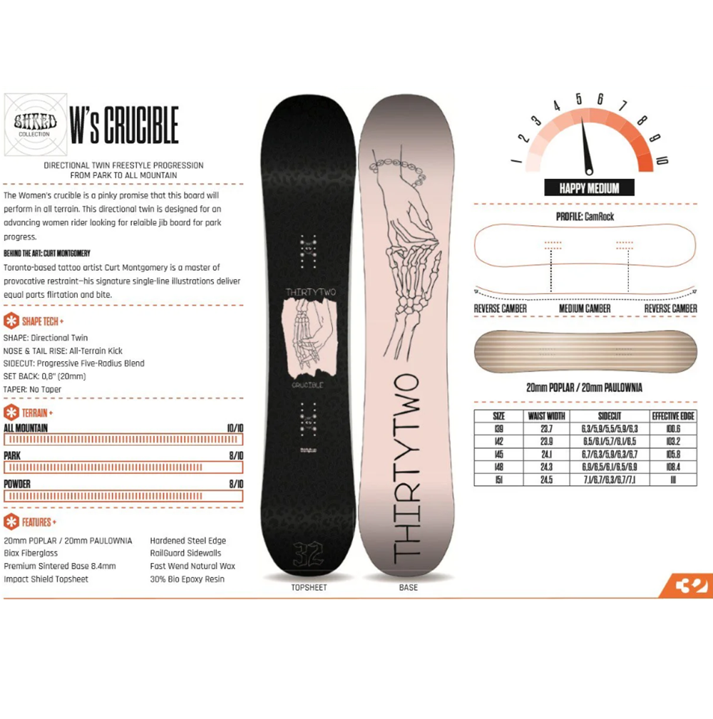 ThirtyTwo 32 Crucible Snowboard 2027 Womens Black 148