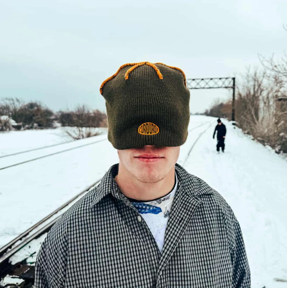 Corduroy Lynn Blue Cat Beanie White