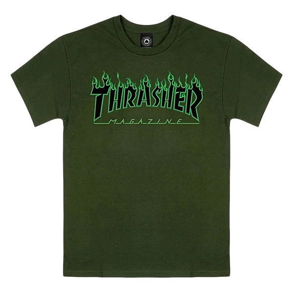THRASHER FLAME SS TSHIRT SMALL FOREST/BLK