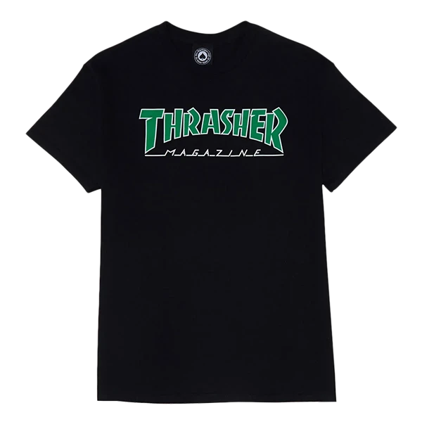 THRASHER OUTLINED SS TSHIRT LARGE BLK/WHT/GRN