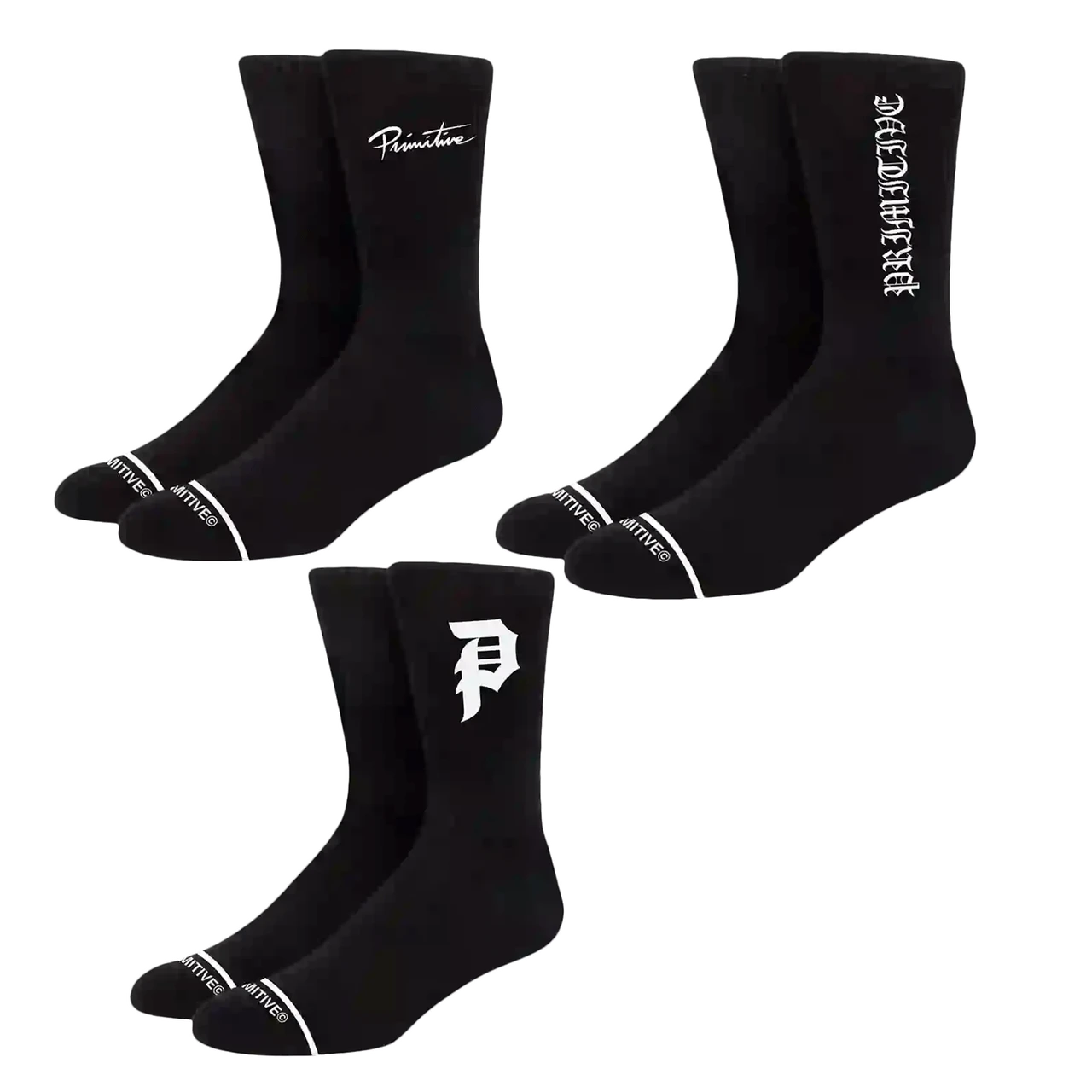 PRIMITIVE CORE LOGO 3-PACK SOCKS BLACK