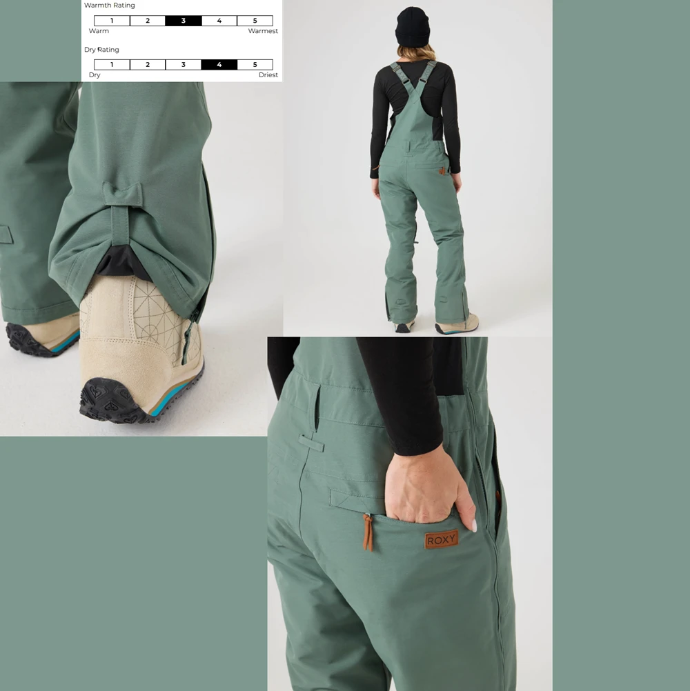 Roxy RideOut Snow Bibs Duck Green