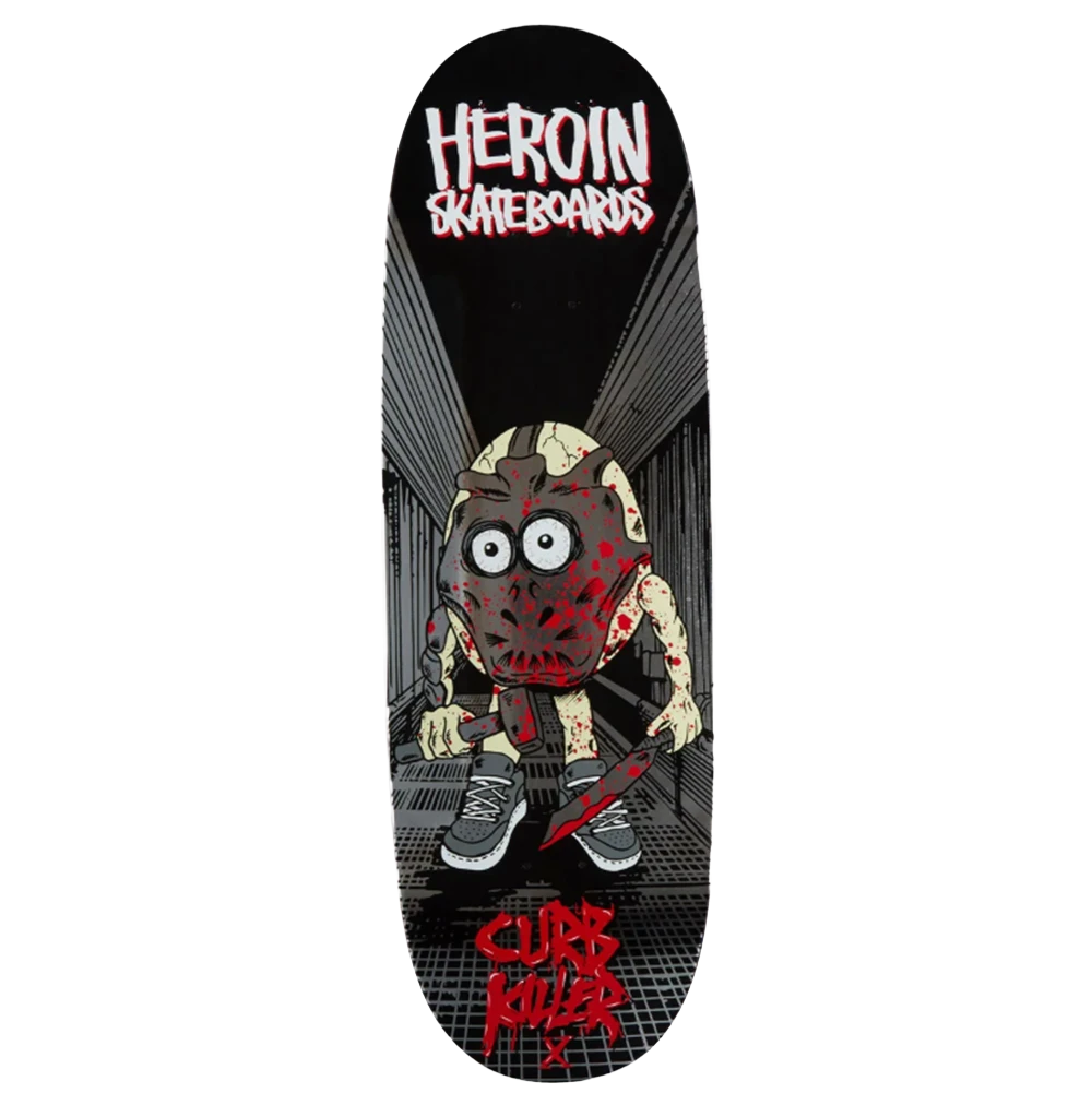Heroin Curb Killer X Skateboard Deck Black Silver 10x14.25WB