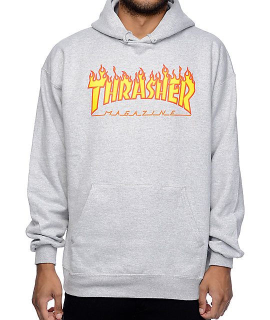 THRASHER Flame HD/SWEATSHIRT LARGE  GREY
