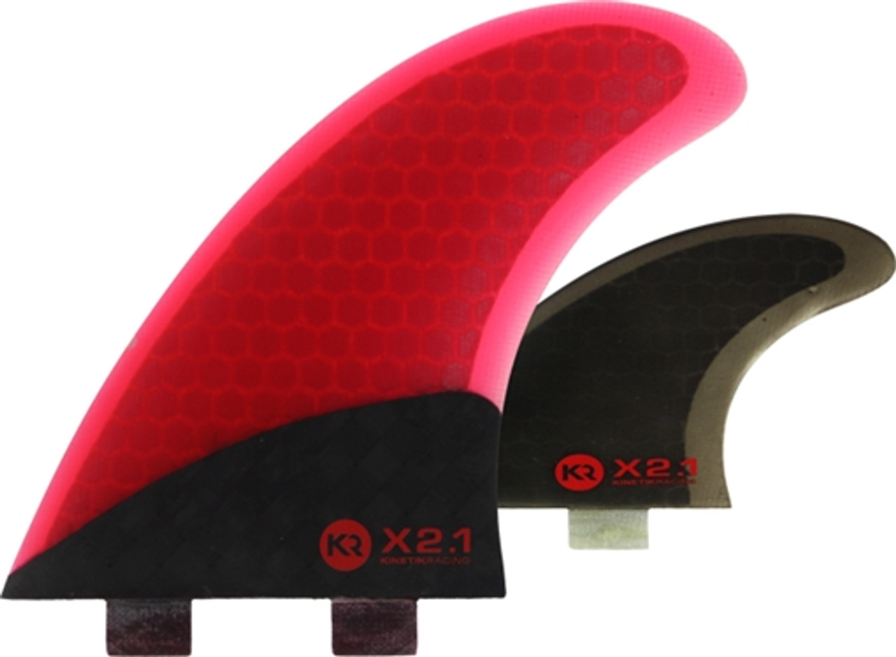 KINETIK RACING SURF FINS X2 TWIN FIN W/STABILIZER ULTRA CORE FCS RED/BLK