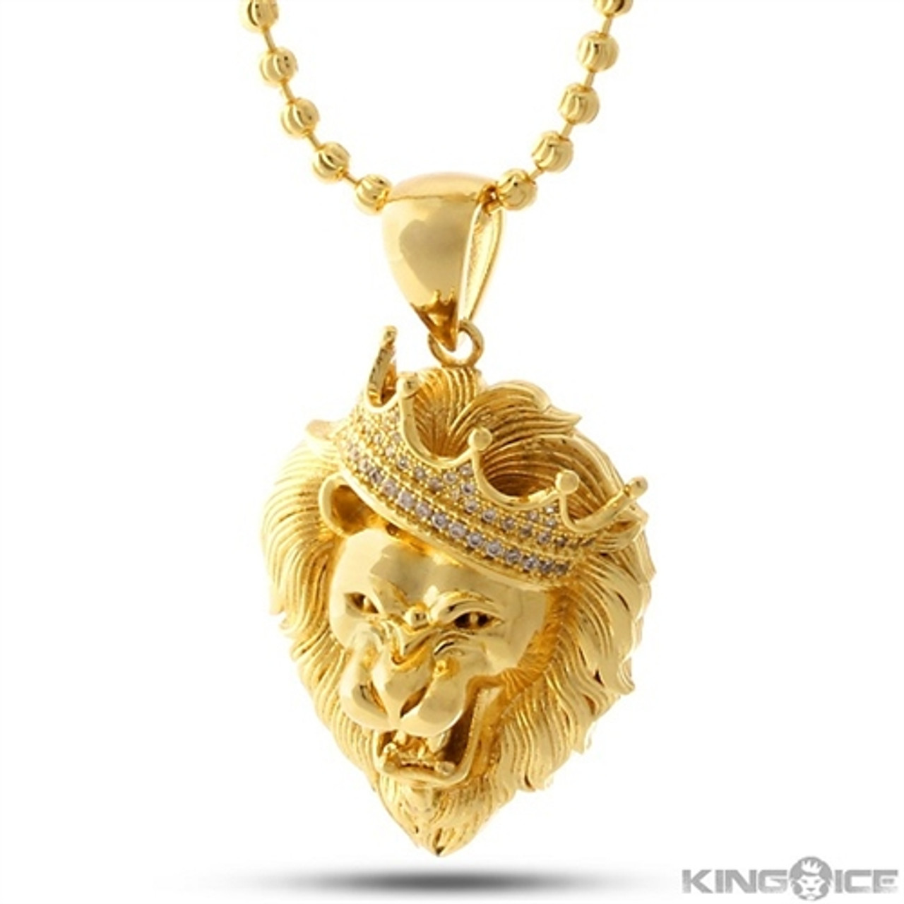 King Ice Big King Lion Crown Necklace 14k Gold