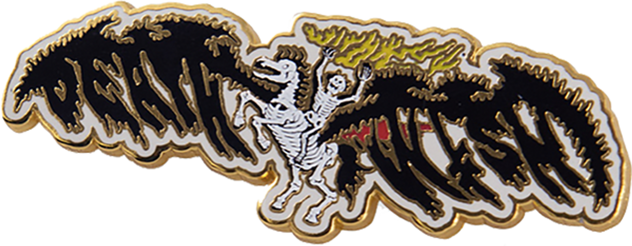 DEATHWISH SKELETON HORSE RIDER LAPEL PIN 2.3"