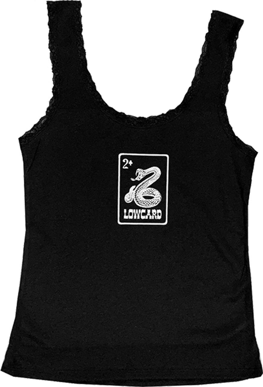 LOWCARD RATTLER CARD LACE TRIMMED TANK TOP LARGE  BLK