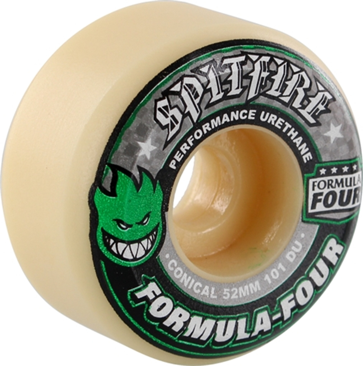 Spitfire Formula 4 101A Conical 52Mm Wht W/Grn & Blk Wheels
