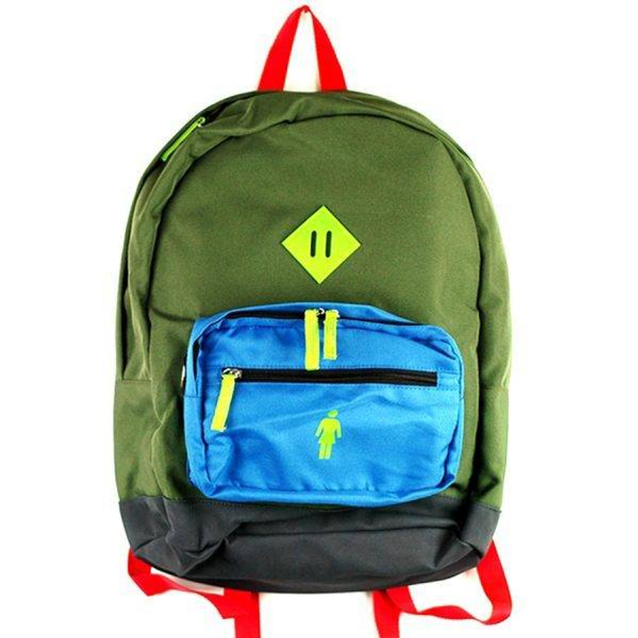 Girl School Yard Backpack Bookbag Green Blue Red Onesize