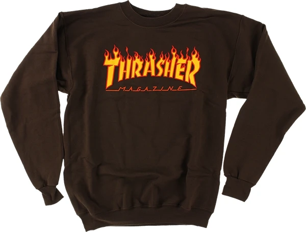 Thrasher Flame Logo Crew/Swt Medium Brown | Boardparadise.com