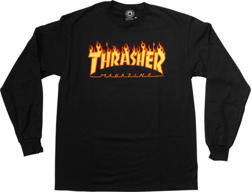 THRASHER Flame L/S LARGE  BLACK/YEL