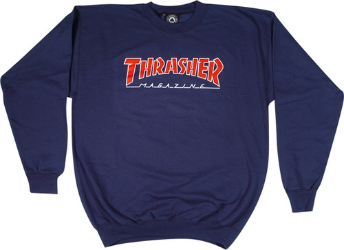 THRASHER OUTLINED CREW/SWT SMALL NAVY/RED