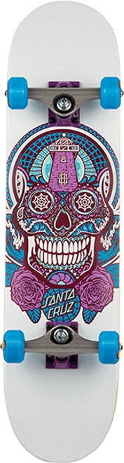 SANTA CRUZ SUGAR SKULL SKATEBOARD COMPLETE-7.5 WHT/BLU/PUR