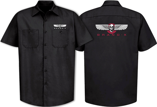 BRAND-X WINGS SS BUTTON UP WORK SHIRT LARGE  BLK