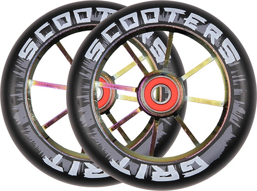 GRIT 8-SPOKE WHEELS 2PK PAIR 100mm BLK/NEO CHROME