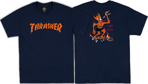 THRASHER BURN IT DOWN SS TSHIRT MEDIUM NAVY