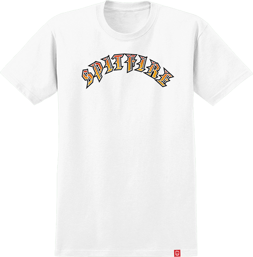 SPITFIRE OLD E FADE FILL SS TSHIRT LARGE  WHT/RED/GOLD FADE