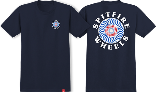 SPITFIRE OG CLASSIC FILL SS TSHIRT SMALL NAVY/WHT/BLU/RED