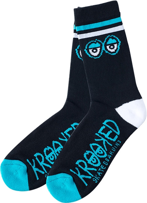 KROOKED BIG EYES CREW SOCKS BLK/WHT/BLUE 1 pair