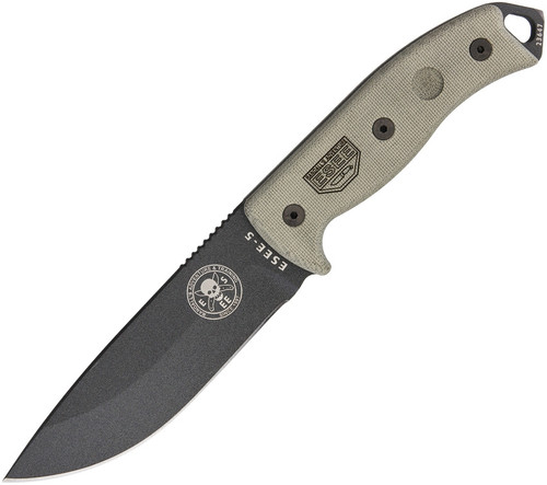 ESEE Model 5 Knife Tactical Skull Logo w/Sheath Black Tan 5.25"