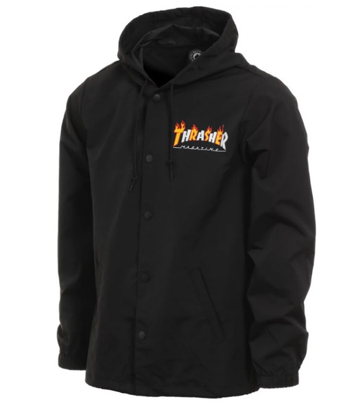 Thrasher Flame Mag Coaches Jacket Black White Orange