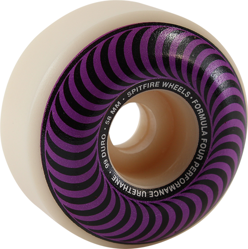 SPITFIRE F4 99a CLASSIC SWIRL 58mm WHT W/PURPLE WHEELS SET