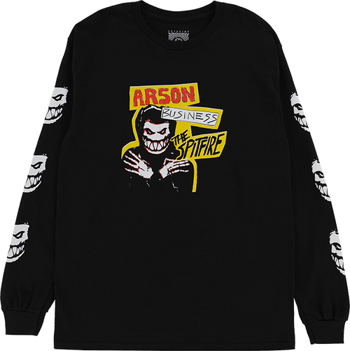 SPITFIRE ARSON BUSINESS LONGSLEEVE TSHIRT LARGE  BLACK/GLOW