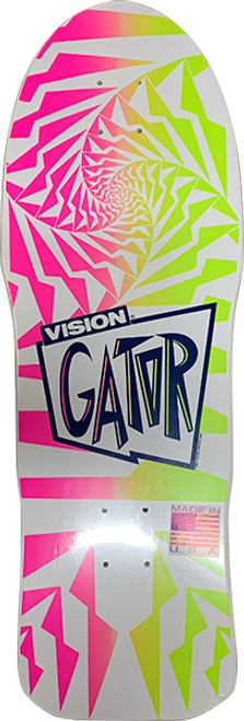 VISION GATOR II SKATE DECK-10.2x30.5 WHT W/PNK/LIME FADE