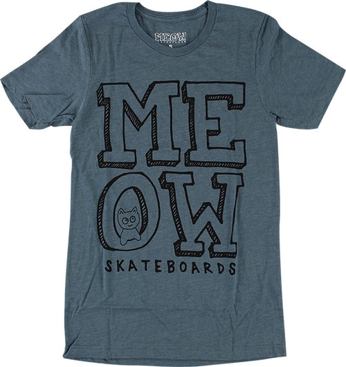 MEOW STACKED LOGO SS M-HEATHER SLATE